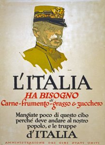 Italia tarvitsee lihaa, vehnää, rasvaa ja sokeria, 1917